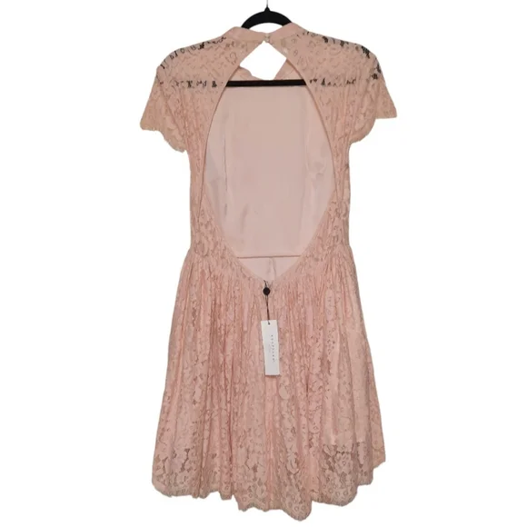 KEEPSAKE Lace Cutout Minidress Pink Nude Eyelash Lace Ballet Coquette Rose L 10 - Picture 5 of 12
